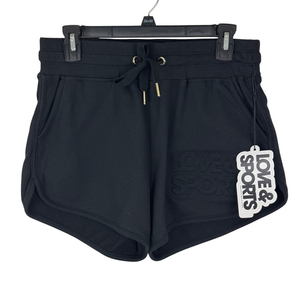 Womens Black Fleece Athletic Gym Shorts Love‎ & Sports Embossed Logo Medium
